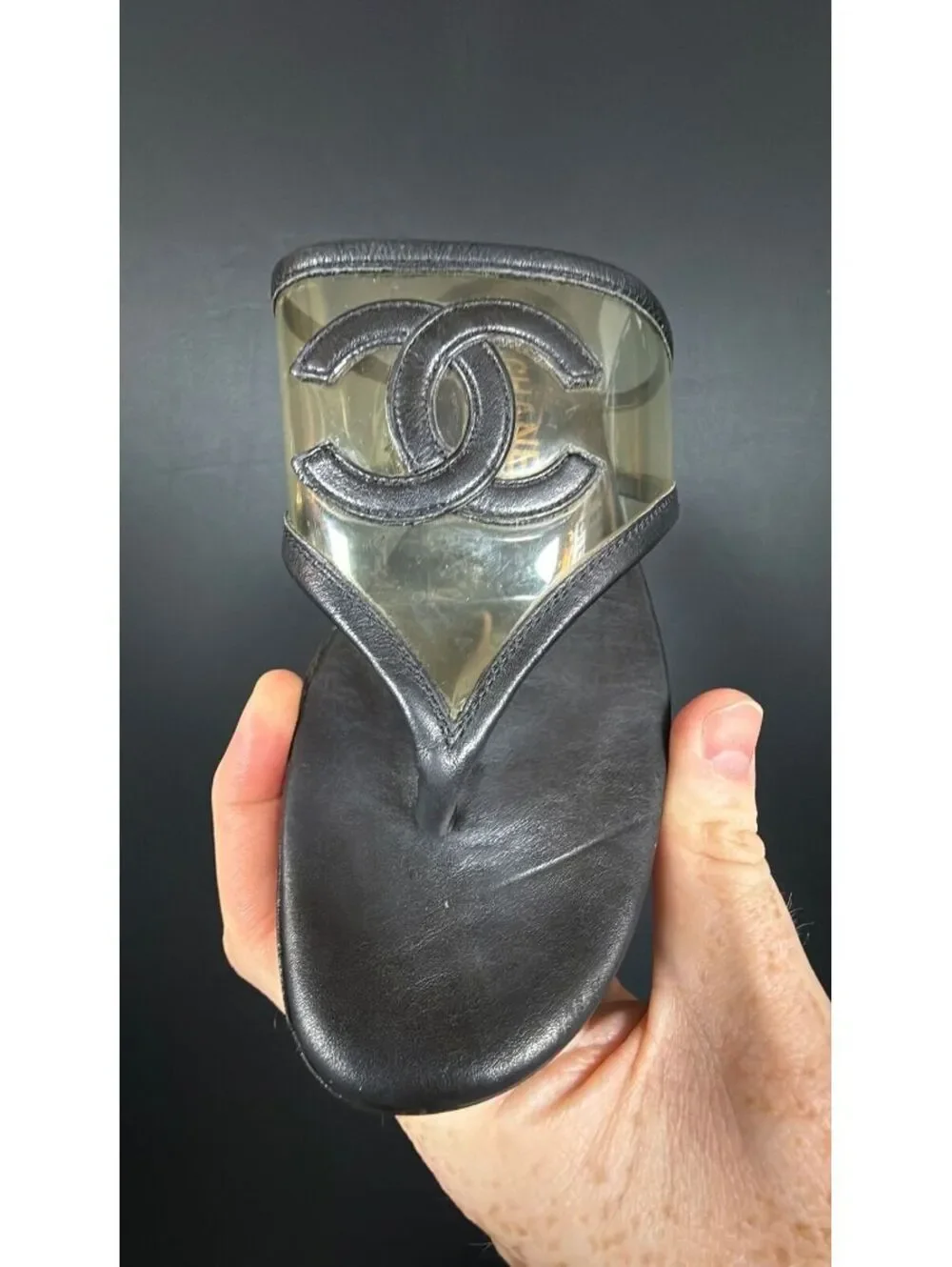 Chanel Black Clear CC Thong Sandals Size 36